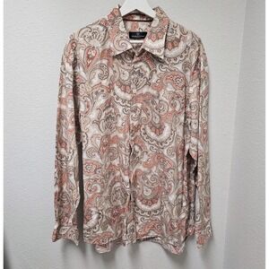 Bugatchi Uomo Men's Orange Paisley Pattern Classic Fit Long Sleeve Button Up